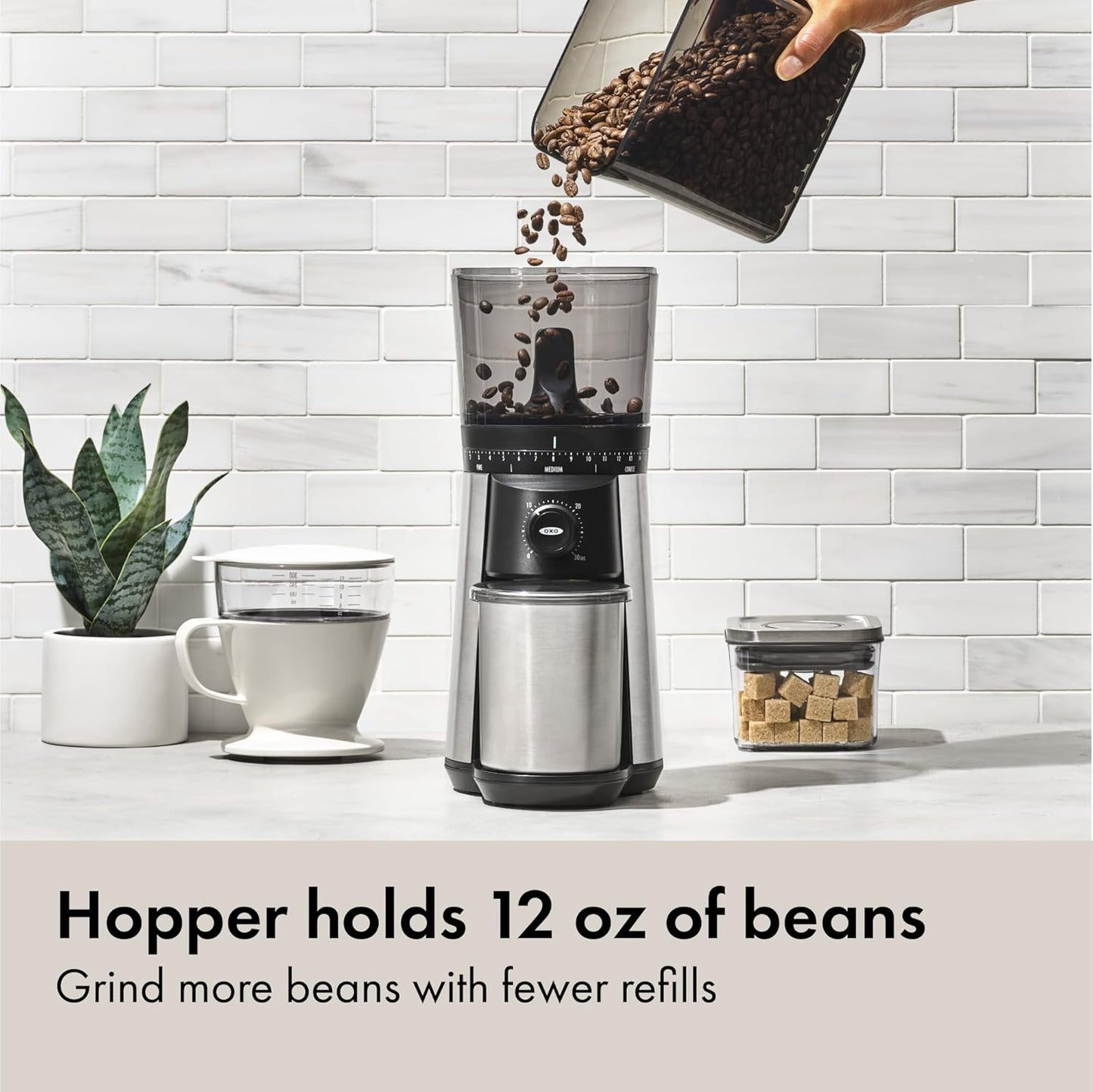 OXO Brew Conical Burr Coffee Grinder - One-Touch Automatic Grind with Stainless Steel Burrs - Silver Finish