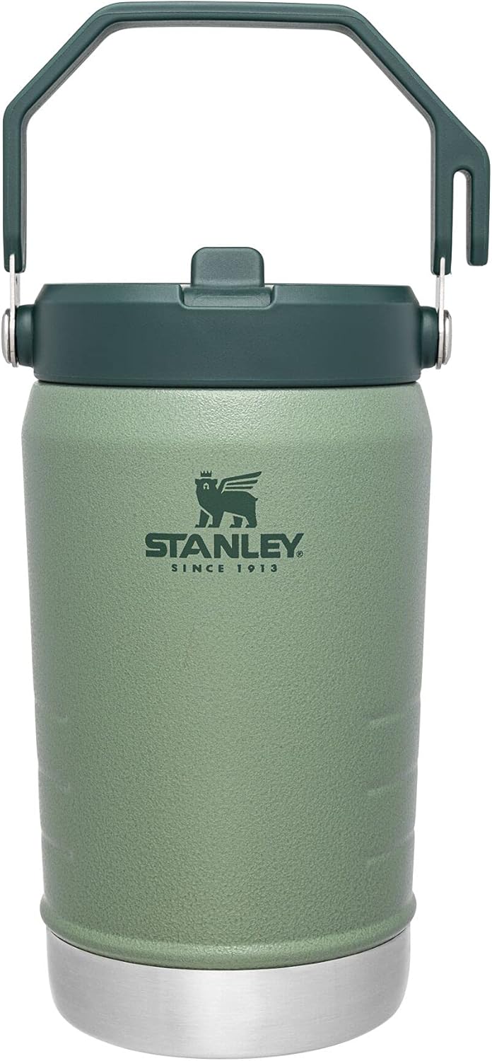Stanley IceFlow Stainless Steel Water Jug - Vacuum Insulated Tumbler with Straw, 40 OZ | Hammertone Green