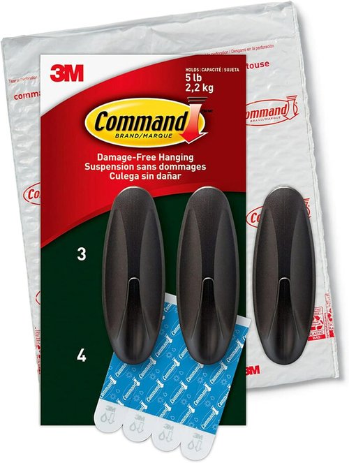 Command Outdoor Large Bronze Hooks - Damage-Free, Weather Resistant | Holds Up to 5 lbs, 3 Hooks & 4 Strips