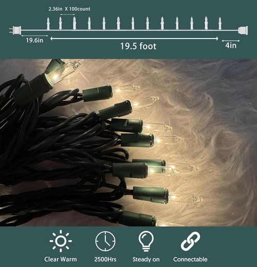 HISHINY Christmas Lights - 100 Count Clear String Lights for Indoor/Outdoor Decor | UL Certified, 21 Feet