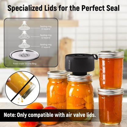 Skiennix 3-in-1 Electric Mason Jar Vacuum Sealer Kit - Auto-Stop, One-Handed Operation, 4-Hour Battery Life for Food Storage