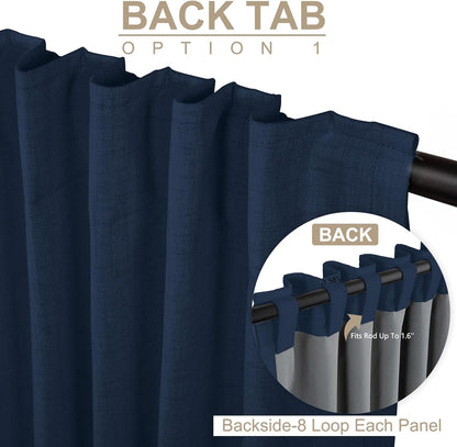 Skiennix 100% Blackout Linen Curtains - Thermal Insulated Drapes for Bedroom | 50" W x 72" L, Midnight Blue