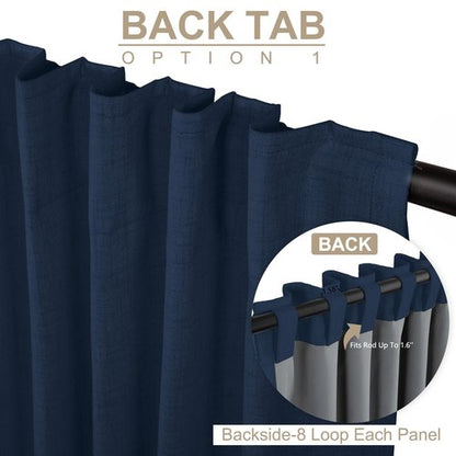 100% Blackout Shield Linen Blackout Curtains for Bedroom 72 Inches Long, Back Tab/Rod Pocket Living Room Drapes, Thermal Insulated Blackout Curtains 2 Panels Set, 50" W x 72" L, Midnight Blue