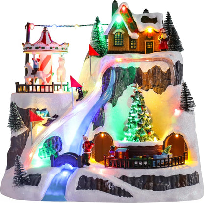 Wonder Garden Christmas Village Houses - Lighted Musical Ski Resort with Moving Train & Carousel | Collectible Indoor Decor