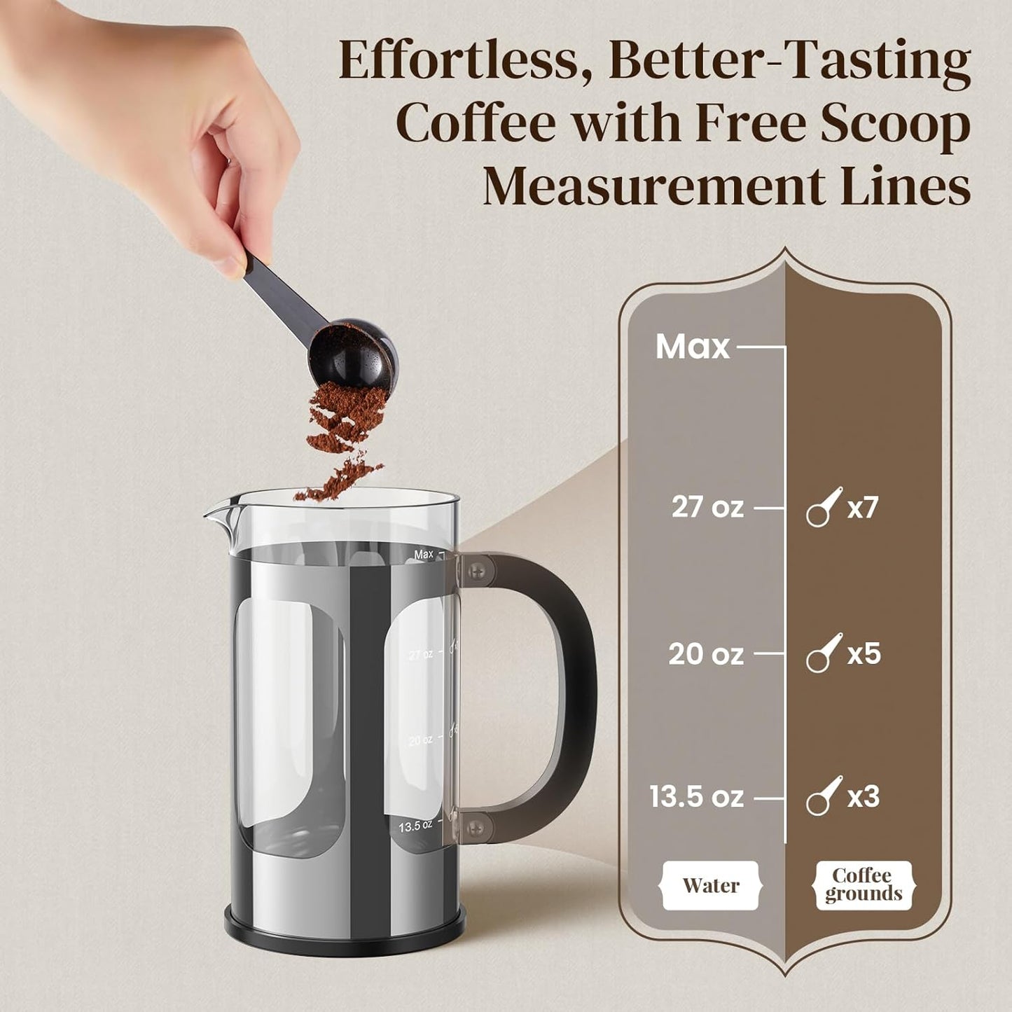 Veken French Press Coffee Maker - 34oz Heat Resistant Borosilicate Glass | Stainless Steel Brewer for Home & Travel
