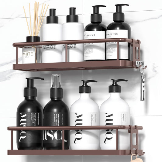 YASONIC Shower Caddy - No Drill Bathroom Organizer with Removable Hooks | Rust-Proof Wall-Mounted Shelves, 2 Pack Bronze
