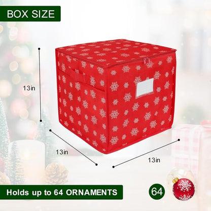 Christmas Ornament Storage Box | Store 64 Ornaments - Non-Woven, Tear-Proof Design with Adjustable Dividers