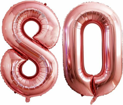 GOER 80th Birthday Balloons - 42 Inch Jumbo Rose Gold Foil Helium Decorations for Anniversary