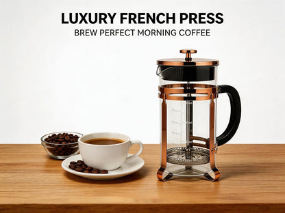 Skiennix French Press Coffee Maker - 21 oz Stainless Steel & Borosilicate Glass | Heat-Resistant, BPA-Free
