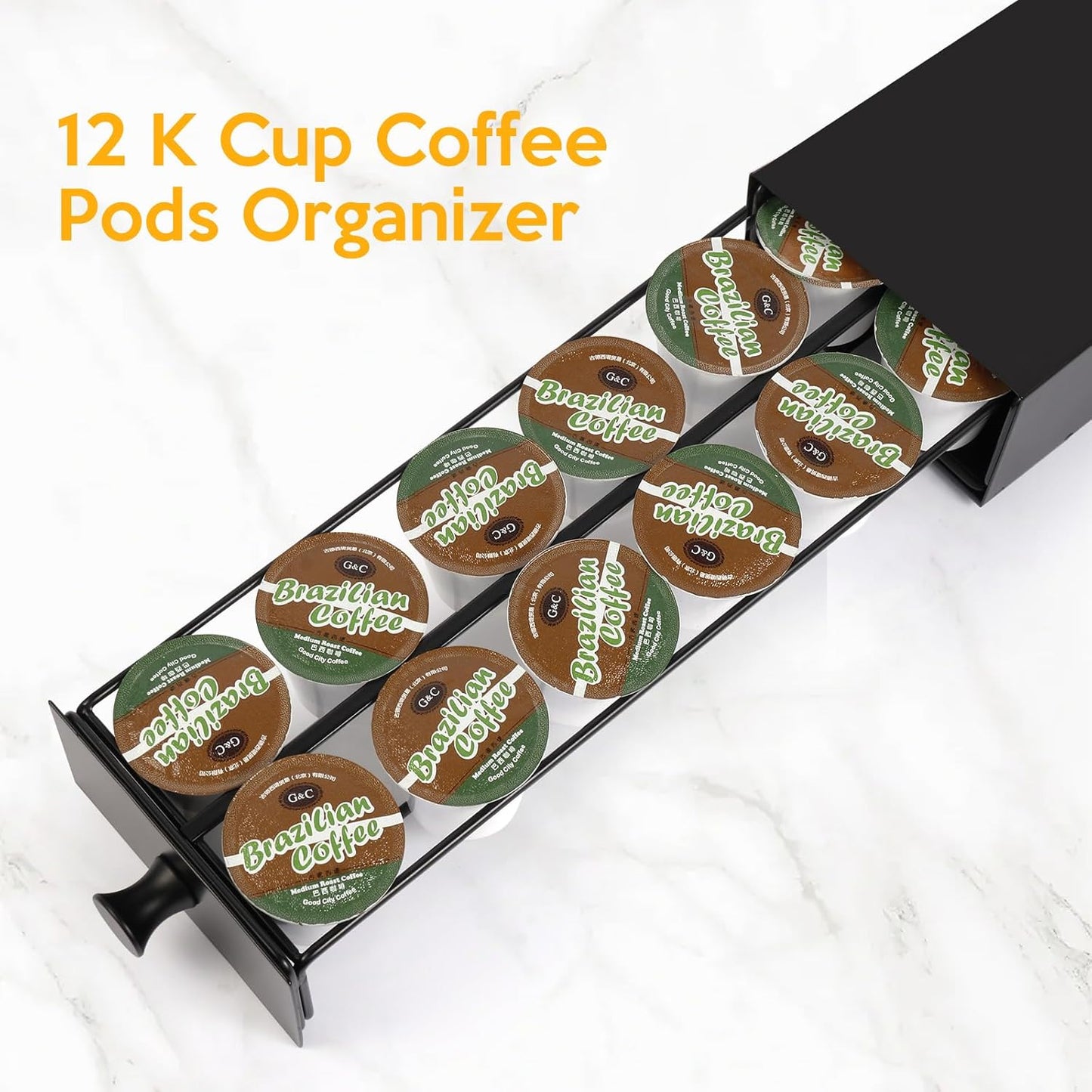 Skiennix K Cup Coffee Pod Holder - Organized Storage Drawer for 12 Pods | Countertop Organizer