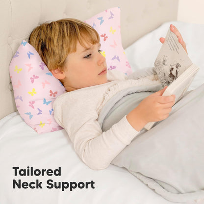 My Little Dreamy Toddler Pillow - Organic Cotton Travel Bed Pillow with Case, Soft & Breathable, 10x18 Inches, Ages 2-5 (Flutter)