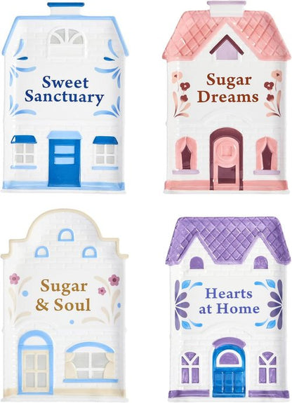 Bico Spice Cottages 8-Inch Hand-Painted Ceramic Appetizer Plates - Set of 4, Microwave & Dishwasher Safe