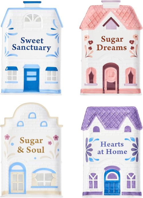 Bico Spice Cottages 8-Inch Hand-Painted Ceramic Appetizer Plates - Set of 4, Microwave & Dishwasher Safe
