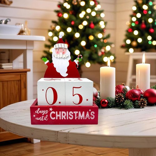 Christmas Countdown Blocks - Santa Claus Advent Calendar | Rustic Wooden Holiday Décor for Home