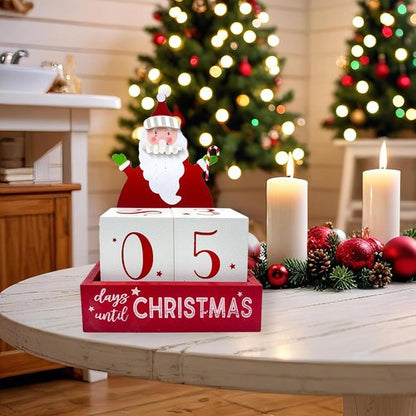 Christmas Countdown Blocks - Santa Claus Advent Calendar | Rustic Wooden Holiday Décor for Home