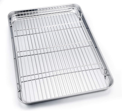 P&P CHEF Baking Sheet Pan Set - 19.6 Inch Stainless Steel Cookie Tray with Cooling Rack | Non-Toxic & Dishwasher Safe