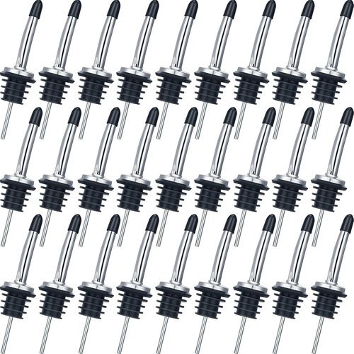 Chengu 72 Pcs Liquor Spout Stainless Steel Bottle Pourers Tapered Liquor Pourers with Rubber Dust Caps Tapered Spouts Set Bar Supplies Vinegar Bottle Dispenser Wine Spout for Alcohol Olive Oil