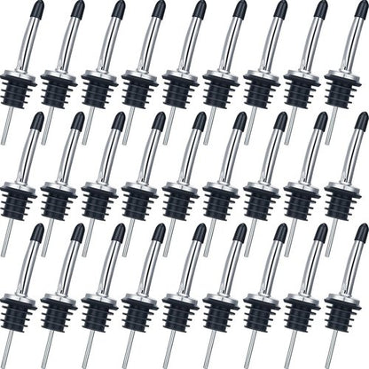 Chengu 72 Pcs Liquor Spout Stainless Steel Bottle Pourers Tapered Liquor Pourers with Rubber Dust Caps Tapered Spouts Set Bar Supplies Vinegar Bottle Dispenser Wine Spout for Alcohol Olive Oil