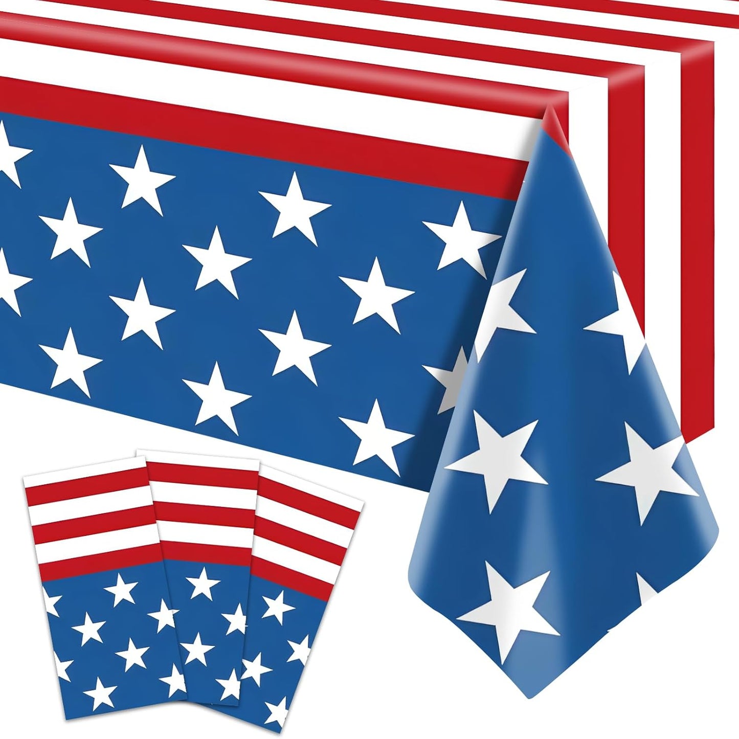 Patriotic Plastic Tablecloth by [Brand Name] - 3-Piece American Flag Design | 54 x 108 Inch Disposable Rectangle for 4th of July & Memorial Day