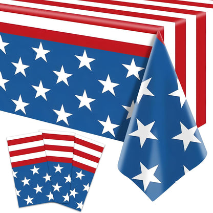 Patriotic Plastic Tablecloth by [Brand Name] - 3-Piece American Flag Design | 54 x 108 Inch Disposable Rectangle for 4th of July & Memorial Day