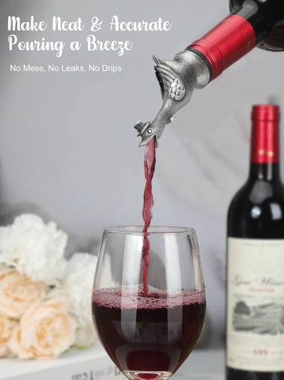 Goose Wine Pourer with Top Hat, Zinc Alloy Metal Animal Liquor Bottle Pourer Spout with Aerator & Stopper, Drip Free Universal Fit for Wine Whiskey Spirits, Funny Bar Accessory & Gift for Wine Lovers