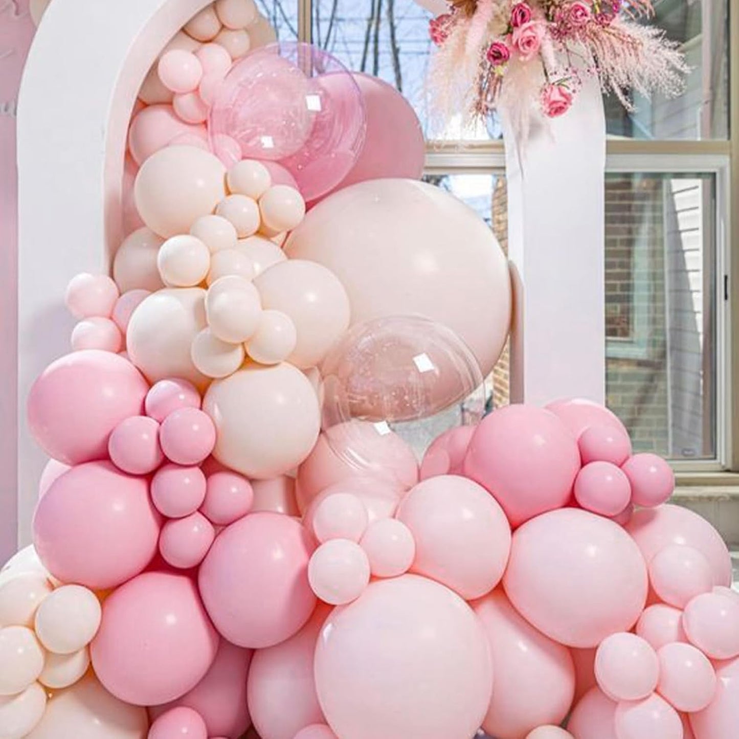 PartyWoo Pink and White Balloons - 140-Piece Pastel Balloon Set for Birthday Decorations | 18", 12", 10", 5" Sizes