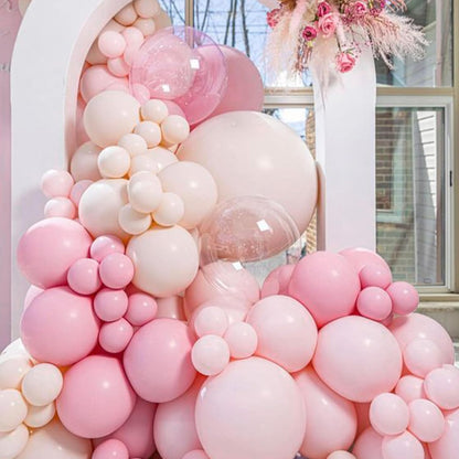 PartyWoo Pink and White Balloons - 140-Piece Pastel Balloon Set for Birthday Decorations | 18", 12", 10", 5" Sizes