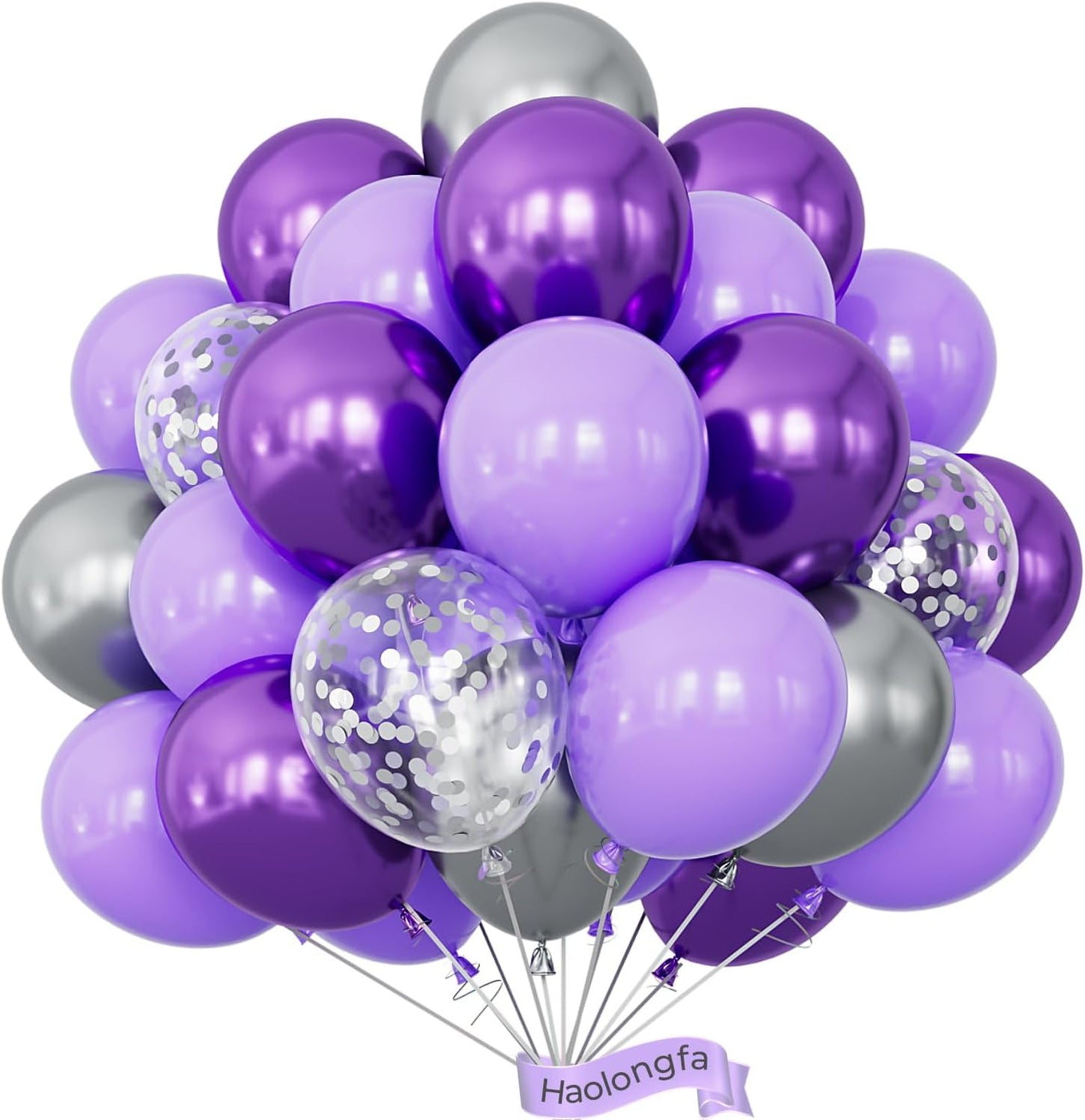Skiennix 12-Inch Purple & Silver Balloons - 60pcs Pastel Lavender Confetti for Parties & Celebrations