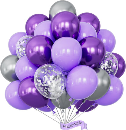 Skiennix 12-Inch Purple & Silver Balloons - 60pcs Pastel Lavender Confetti for Parties & Celebrations