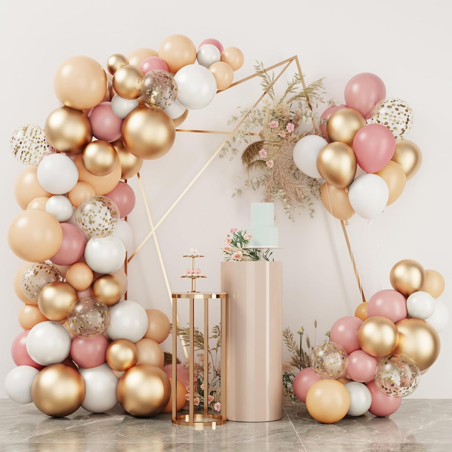 RUBFAC Blush Pink Balloon Garland Kit - 130pcs Dusty Pink, Peach, Rose Gold & White for Birthday & Baby Shower Decor