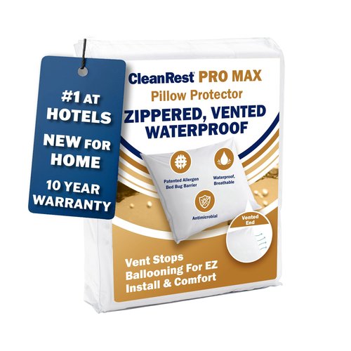 CleanRest PRO Max Waterproof Pillow Protector, Standard Size - Zippered (1-Pack), Dust Mite Allergen & Bed Bug Proof, Anti-Microbial Treated, Highly Breathable & Vented for Cool Soft Sleep