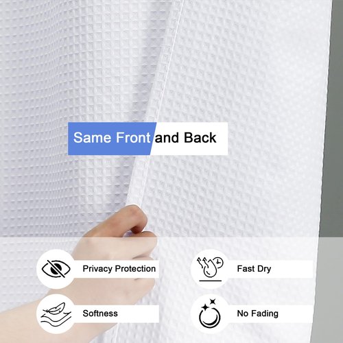 OVZME White Shower Curtain Set, Waffle Textured Heavy Duty Fabric Thick Shower Curtain for Bathroom, 230GSM Luxury Weighted Bath Curtain with 12 Plastic Hooks, 72x72, White
