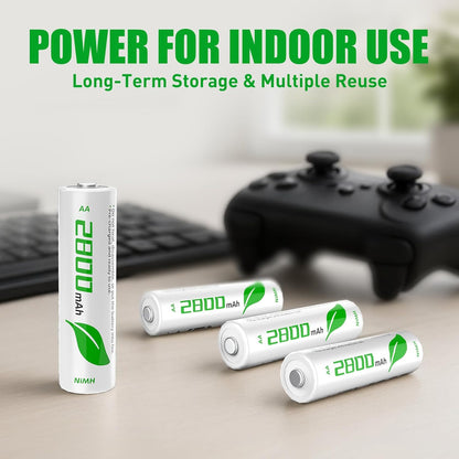 Rechargeable AA Batteries by [Brand Name] - 2800mAh High Capacity NiMH | Long-Lasting Power for Household & Gaming