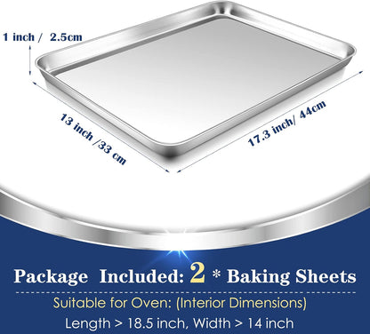 P&P CHEF Baking Cookie Sheet - 17.3 Inch Stainless Steel Oven Pan | Heavy Duty & Dishwasher Safe, Set of 2