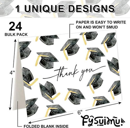 FYSUIMU Graduation Cap Thank You Cards - 24 Pcs Congrats Grad Note Cards with Envelopes | 4 x 6 Inch