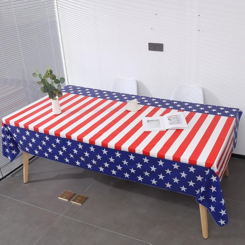 Independence Day Tablecloth - 2 Pack Waterproof Plastic Rectangle Covers | 54x108 in for Patriotic Celebrations