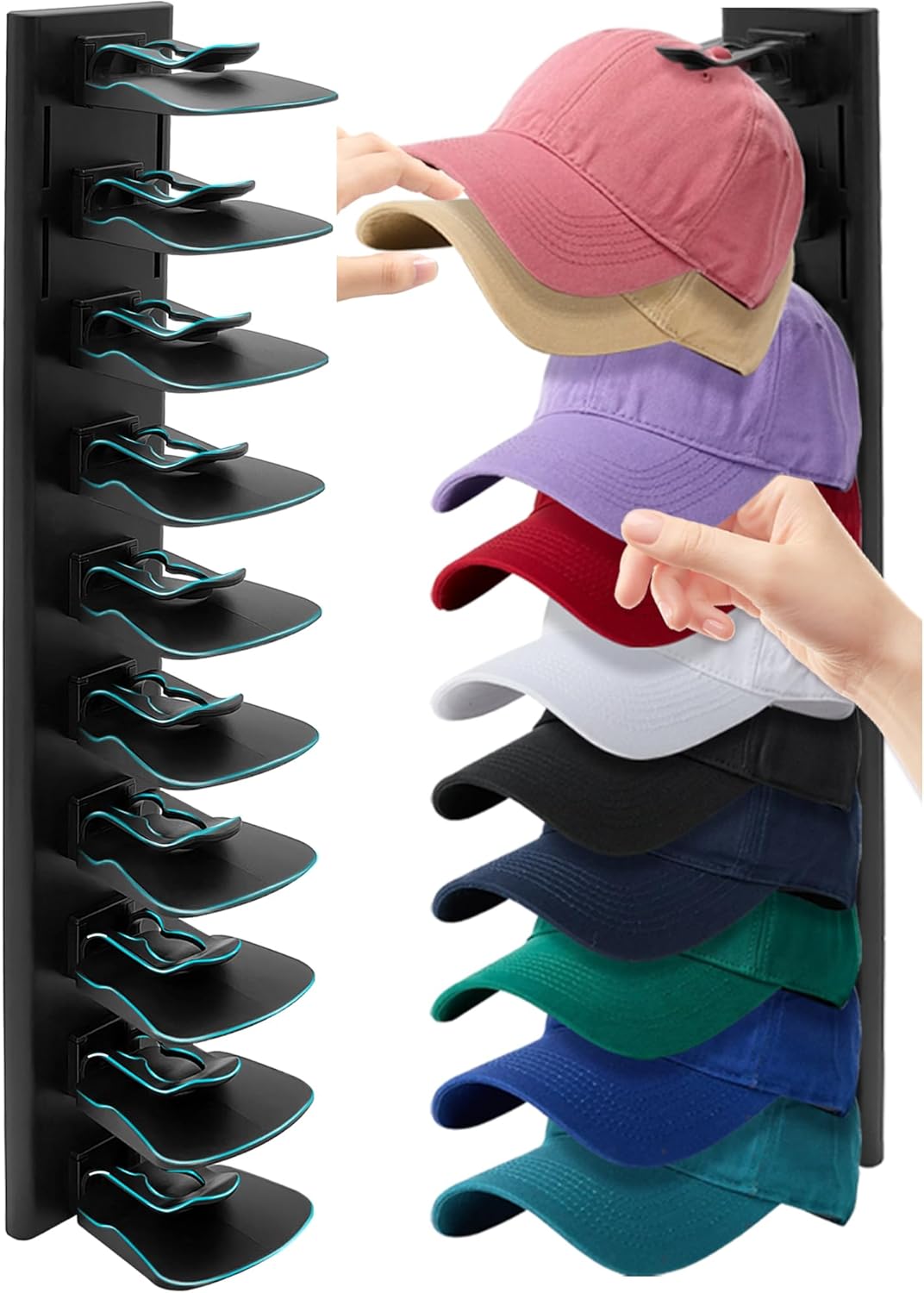 Skiennix Hat Rack | Organizer for Up to 20 Baseball Caps | Wall-Mounted, Black, 1 Pack
