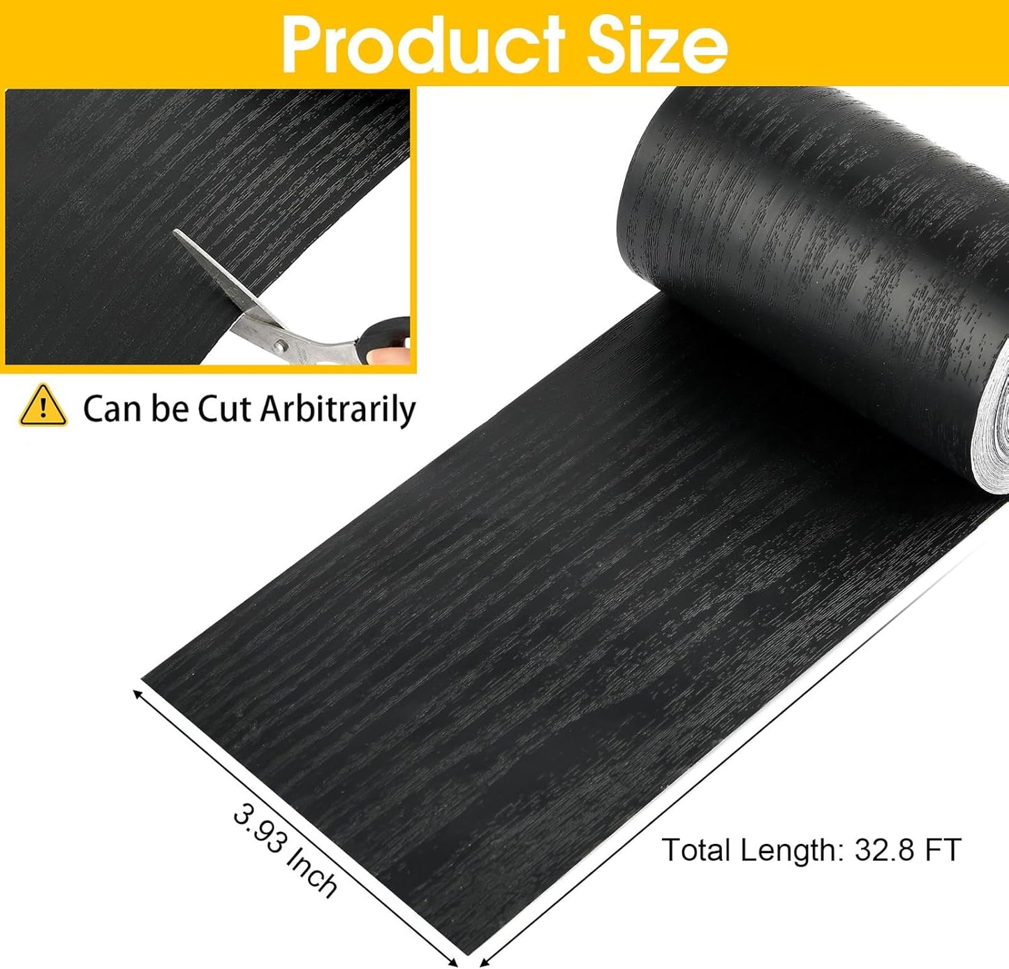 Skiennix Peel & Stick Black Wood Grain Wallpaper Border - Stylish Bathroom Mirror Frame | 32.8 FT x 3.93 Inch