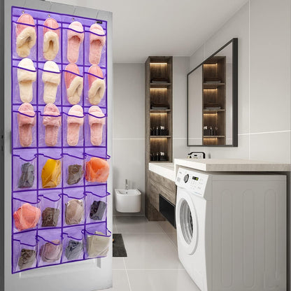 Skiennix Modern Over-The-Door Shoe Rack Organizer - 24 Clear PVC Pockets, Purple