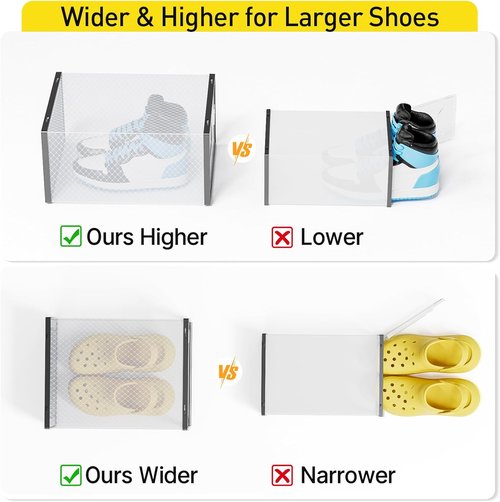 Kuject Activated Charcoal Shoe Organizer - 12 Pack XL Clear Stackable Storage Boxes | Dustproof Sneaker Display Containers for Closet & Entryway
