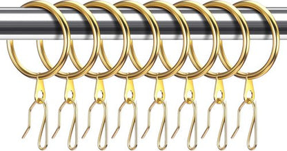 Hotop Metal Drapery Curtain Rings - 30 Pcs with 0.98/1.26/1.65 Inch Interior Diameter | Includes Curtain Pin Hooks (Gold, 25 mm)