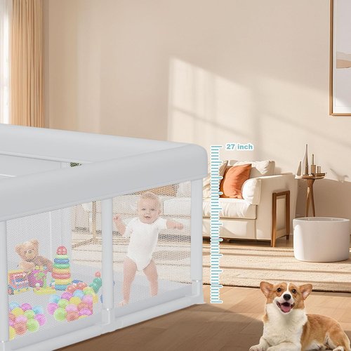 Hiaksedt Baby Playpen - 74x50 Inch Indoor & Outdoor Play Yard with Breathable Mesh Safety Design