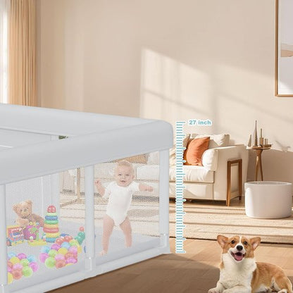 Hiaksedt Baby Playpen - 74x50 Inch Indoor & Outdoor Play Yard with Breathable Mesh Safety Design