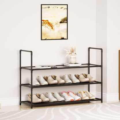 Vockot 3-Tier Stackable Shoe Rack, Sturdy & Durable Long Shoe Shelf Storage Organizer for Entryway, Bedroom, Floor,10-12 Pairs of Shoes,Black