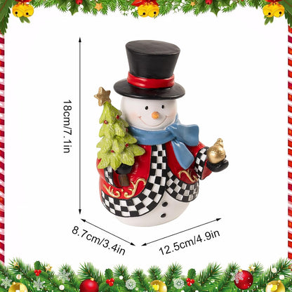Snowman Figurines - 7.1x4.9 Inch Resin Black and White Checkered Christmas Decor | Indoor Holiday Tabletop Accent