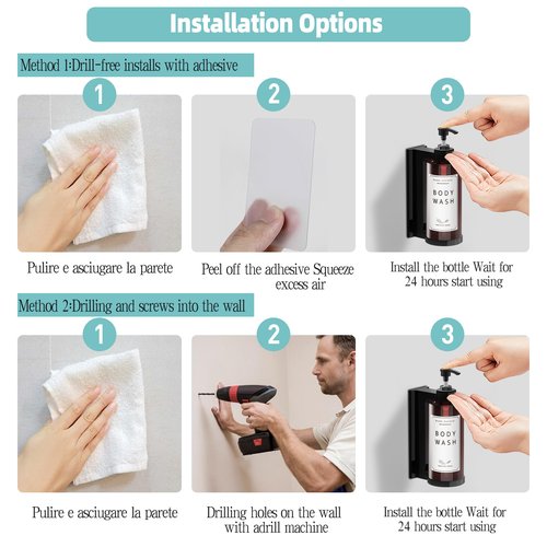 Jewaytec Plastic Soap Dispenser，Wall Mount Shower Pump，No-Drill Wall Mounted Shower Soap Dispenser，Shampoo and Conditioner Dispenser Modern Refillable Shampoo Pump Bottles for Shower Soap