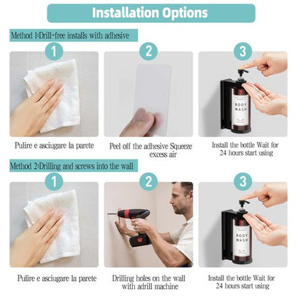 Jewaytec Plastic Soap Dispenser，Wall Mount Shower Pump，No-Drill Wall Mounted Shower Soap Dispenser，Shampoo and Conditioner Dispenser Modern Refillable Shampoo Pump Bottles for Shower Soap