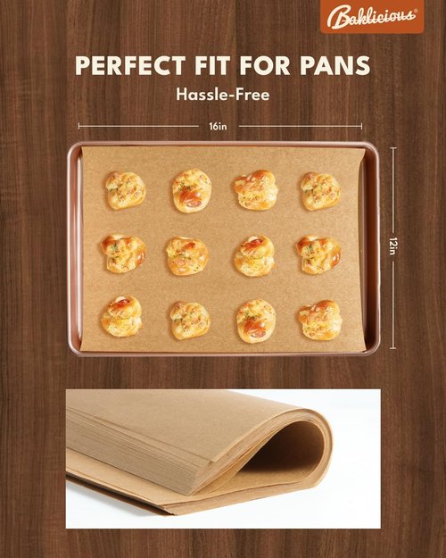 Baklicious Unbleached Parchment Paper Baking Sheets - 220 Pre-Cut Heavy Duty Sheets for Air Fryer, Oven & More