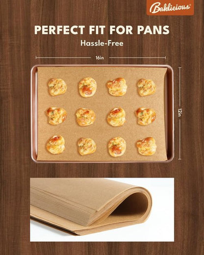 Baklicious Unbleached Parchment Paper Baking Sheets - 220 Pre-Cut Heavy Duty Sheets for Air Fryer, Oven & More