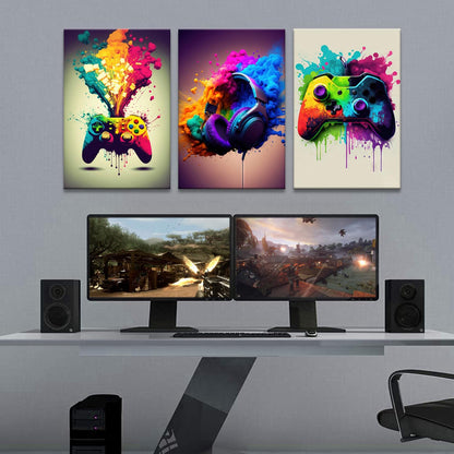 Skiennix 3-Piece Game Room Wall Art - Colorful Graffiti Theme Posters for Boys' Bedrooms | 12x16 Inch